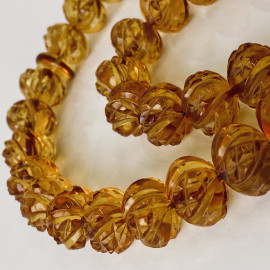 Hand-Polished Natural Amber Round Beads, Light Cognac Baltic Amber Misbaha