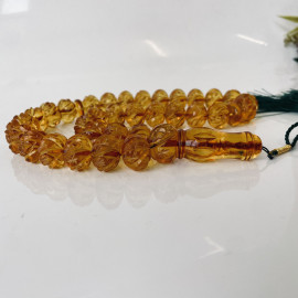 Hand-Polished Natural Amber Round Beads, Light Cognac Baltic Amber Misbaha