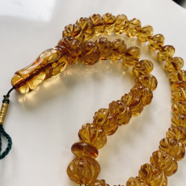 Hand-Polished Natural Amber Round Beads, Light Cognac Baltic Amber Misbaha