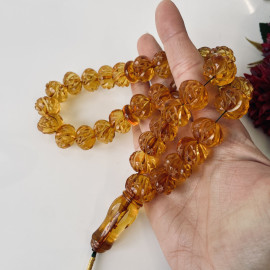 Hand-Polished Natural Amber Round Beads, Light Cognac Baltic Amber Misbaha