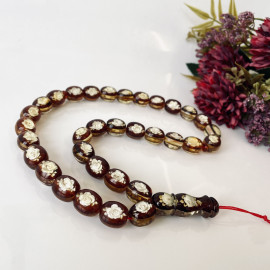 Hand Carved Rose Baltic Amber Tespih, 33 Beads Cherry Yellow Luxury Misbaha