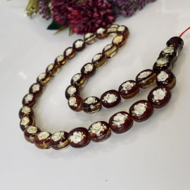 Hand Carved Rose Baltic Amber Tespih, 33 Beads Cherry Yellow Luxury Misbaha