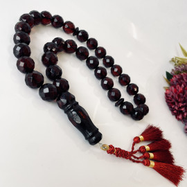 Faceted Handmade Baltic Amber Tespih Cherry Yellow Color Misbaha, Handmade Diamond Cut Baltic Amber Rosary