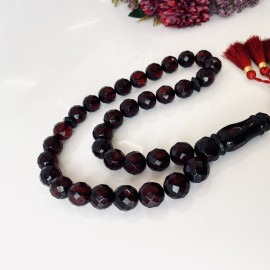 Faceted Handmade Baltic Amber Tespih Cherry Color Misbaha, Handmade Diamond Cut Baltic Amber Rosary