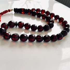Faceted Handmade Baltic Amber Tespih Cherry Color Misbaha, Handmade Diamond Cut Baltic Amber Rosary
