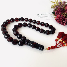 Faceted Handmade Baltic Amber Tespih Cherry Yellow Color Misbaha, Handmade Diamond Cut Baltic Amber Rosary