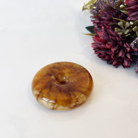 Yellow Baltic Amber Donut Pendant, Natural Amber Circle Necklace Charm