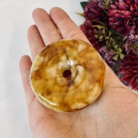 Premium Quality Genuine Baltic Amber Donut Pendant in Yellow Tiger