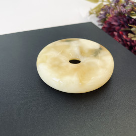 Yellow and White Baltic Amber Donut Pendant, Natural Amber Circle Necklace Charm