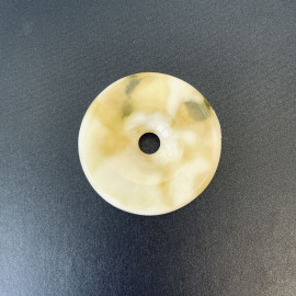 Yellow and White Baltic Amber Donut Pendant, Natural Amber Circle Necklace Charm