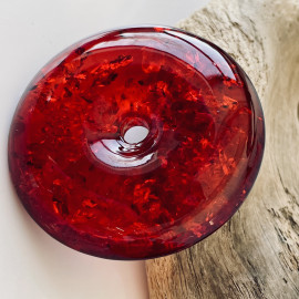 Red Amber Donut Pendant, Natural Amber Circle Necklace Charm