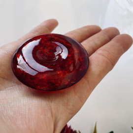 Red Amber Donut Pendant, Natural Amber Circle Necklace Charm