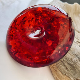 Red Amber Donut Pendant, Natural Amber Circle Necklace Charm