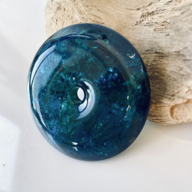 Blue Amber Donut Pendant, Natural Amber Circle Necklace Charm