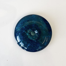 Blue Amber Donut Pendant, Natural Amber Circle Necklace Charm