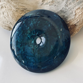 Blue Amber Donut Pendant, Natural Amber Circle Necklace Charm