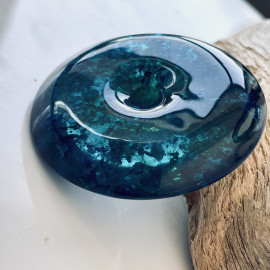 Blue Amber Donut Pendant, Natural Amber Circle Necklace Charm