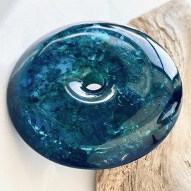 Blue Amber Donut Pendant, Natural Amber Circle Necklace Charm