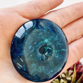 Blue Amber Donut Pendant, Natural Amber Circle Necklace Charm