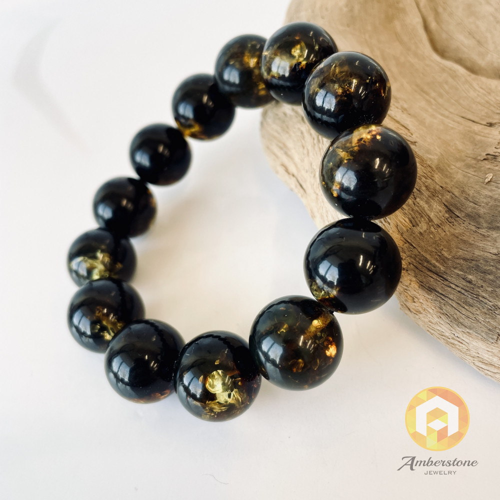 Natural Baltic Amber Green Bracelet, Jewelry Handmade in Poland