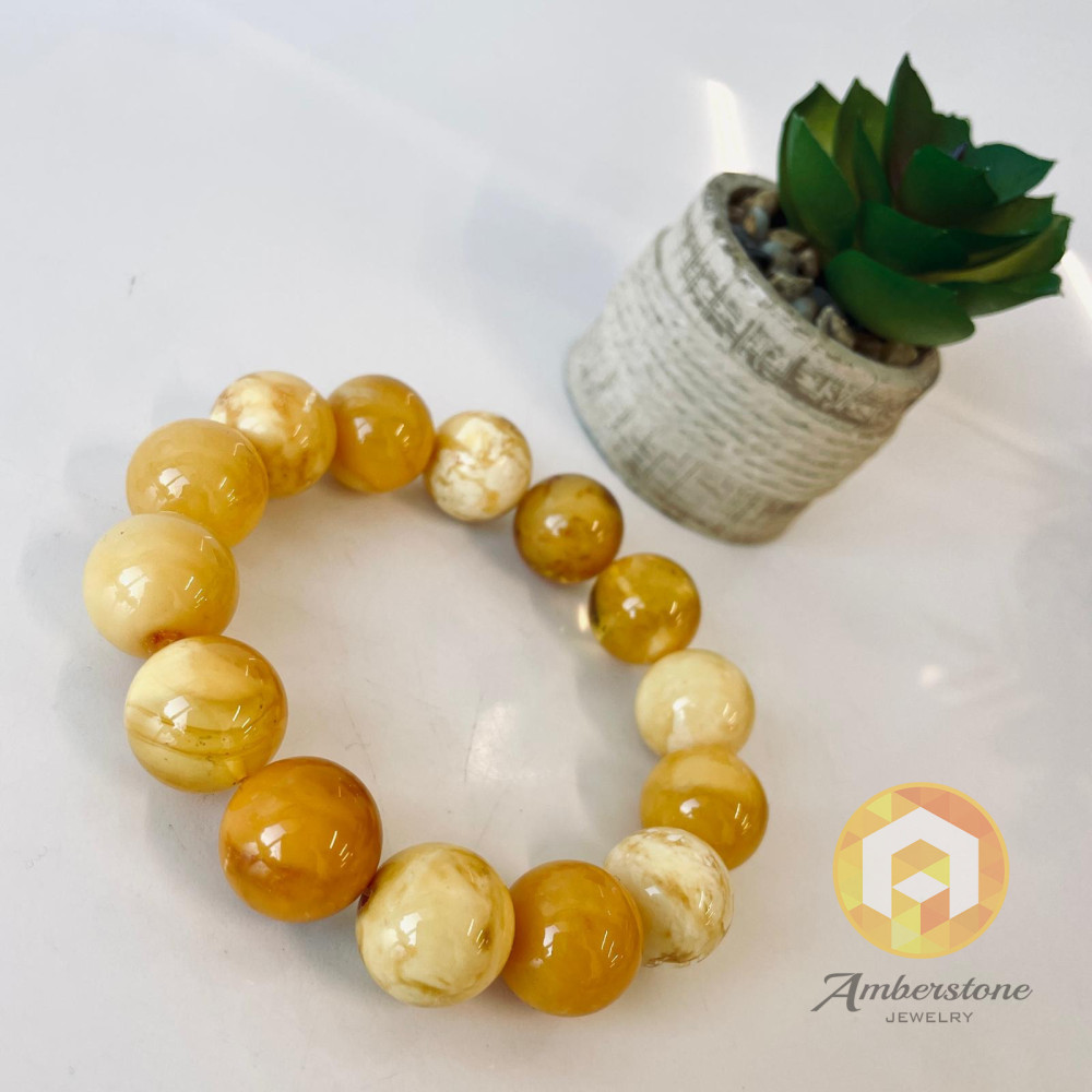 Yellow Bracelet Made of Natural Baltic Amber, Handmade in Poland