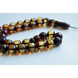 Faceted Handmade Baltic Amber Tespih Cherry Yellow Color Misbaha 33 Beads 12 mm 41.5 g Handmade Diamond Cut Baltic Amber Rosary