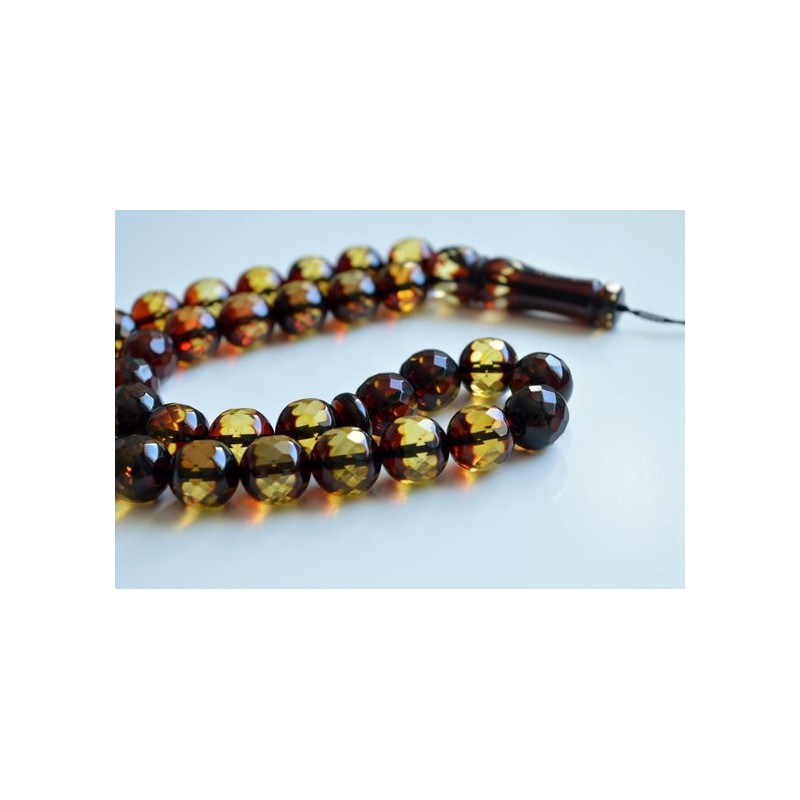 Faceted Handmade Baltic Amber Tespih Cherry Yellow Color Misbaha 33 Beads 12 mm 41.5 g Handmade Diamond Cut Baltic Amber Rosary
