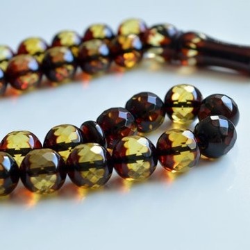 Faceted Handmade Baltic Amber Tespih Cherry Yellow Color Misbaha 33 Beads 12 mm 41.5 g Handmade Diamond Cut Baltic Amber Rosary
