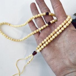 NEW Small White Amber Buddhist Prayer, Natural Baltic Amber Mala Beads