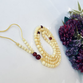 Small White Amber Buddhist Prayer, Natural Baltic Amber Mala Beads