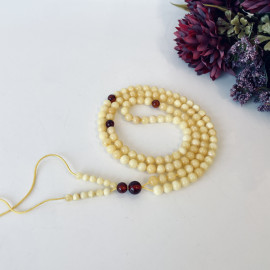 Small White Amber Buddhist Prayer, Natural Baltic Amber Mala Beads