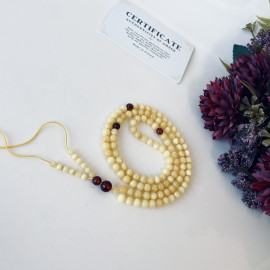 Small White Amber Buddhist Prayer, Natural Baltic Amber Mala Beads