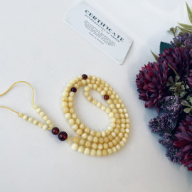 Small White Amber Buddhist Prayer, Natural Baltic Amber Mala Beads