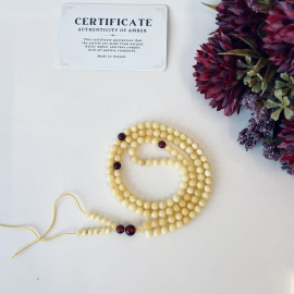 Small White Amber Buddhist Prayer, Natural Baltic Amber Mala Beads