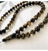 Green Black Amber Islamic Prayer Beads, 11 mm beads Misbaha