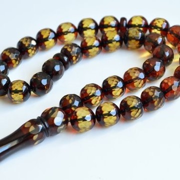 Faceted Handmade Baltic Amber Tespih Cherry Yellow Color Misbaha 33 Beads 12 mm 41.5 g Handmade Diamond Cut Baltic Amber Rosary