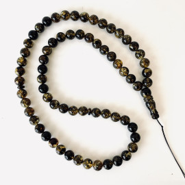 Green Black Amber Islamic Prayer Beads, 11 mm beads  flower Misbaha