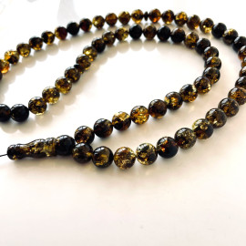 Green Black Amber Islamic Prayer Beads, 11 mm beads  flower Misbaha