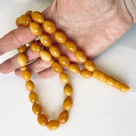 33 Amber Beads, Egg Yolk Natural Baltic Amber Olive Beads for Dhikr