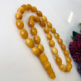 33 Amber Beads, Egg Yolk Natural Baltic Amber Olive Beads for Dhikr