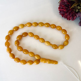 33 Amber Beads, Egg Yolk Natural Baltic Amber Olive Beads for Dhikr