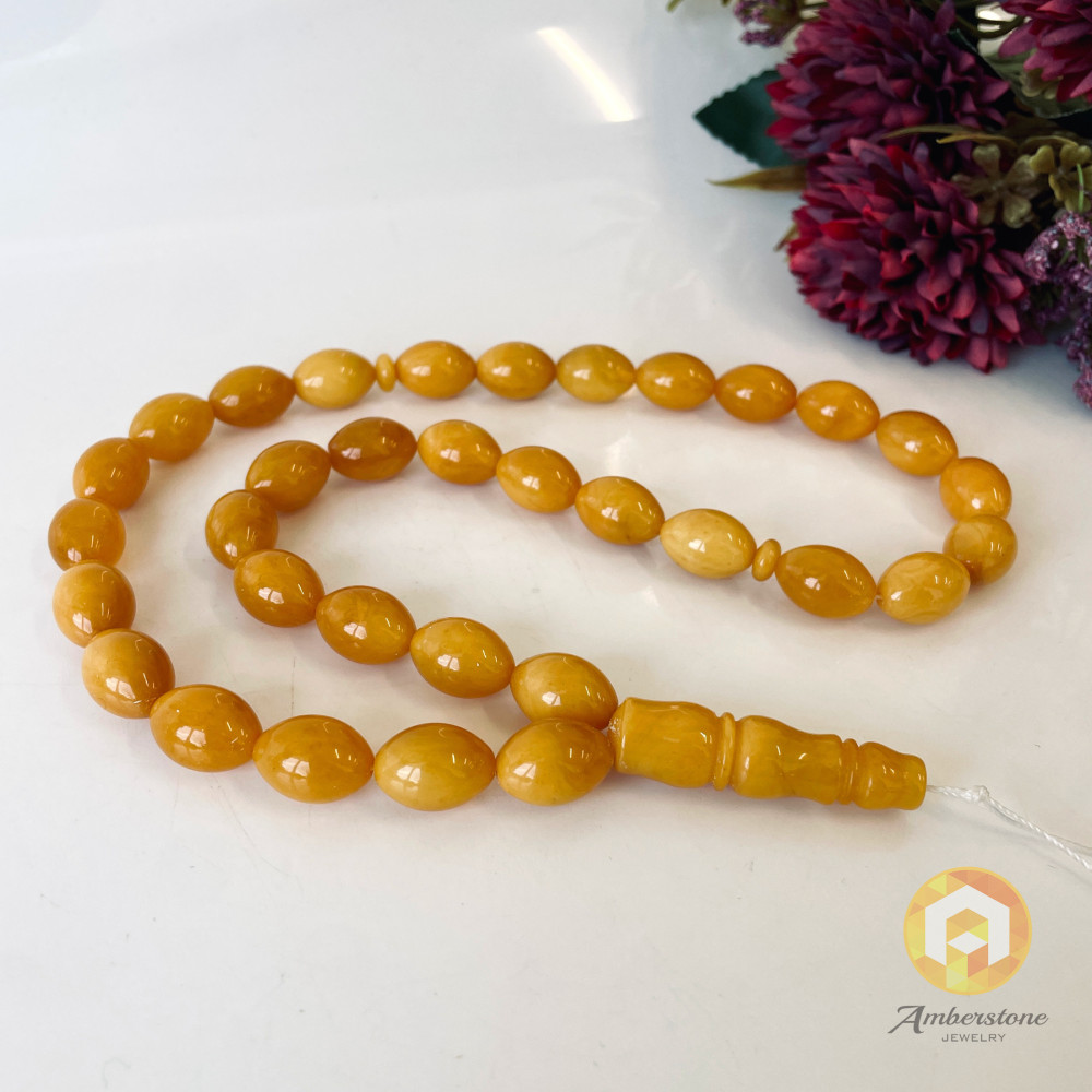 33 Amber Beads, Egg Yolk Natural Baltic Amber Olive Beads for Dhikr