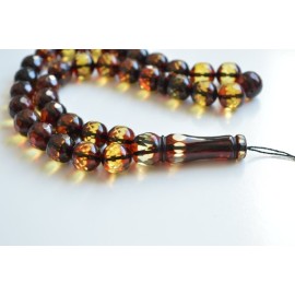 Faceted Handmade Baltic Amber Tespih Cherry Yellow Color Misbaha 33 Beads 12 mm 41.5 g Handmade Diamond Cut Baltic Amber Rosary