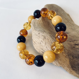 Multicolor Baltic Amber Bracelet – Colorful Natural Amber Beads 14 mm Handmade in Poland