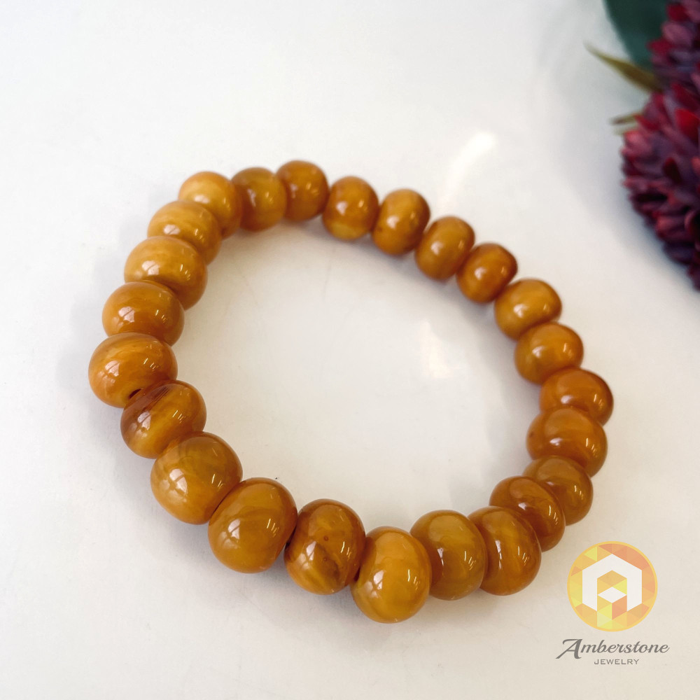 Vintage Orange Baltic Amber Bracelet, Authentic Amber Prayer Beads