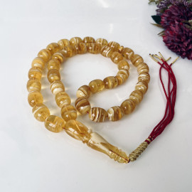 NEW Yellow & White Baltic Amber Misbaha, Tiger...