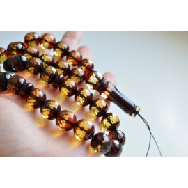Faceted Handmade Baltic Amber Tespih Cherry Yellow Color Misbaha 33 Beads 12 mm 41.5 g Handmade Diamond Cut Baltic Amber Rosary