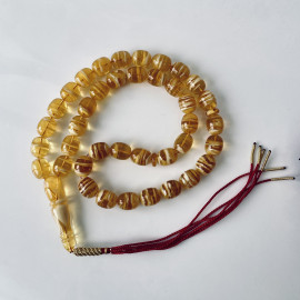 NEW Yellow & White Baltic Amber Misbaha, Tiger Amber Tasbih