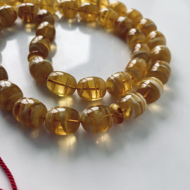 NEW Yellow & White Baltic Amber Misbaha, Tiger Amber Tasbih