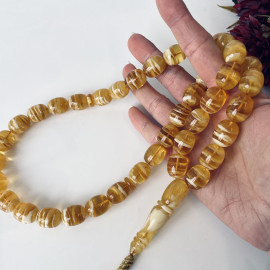 NEW Yellow & White Baltic Amber Misbaha, Tiger Amber Tasbih